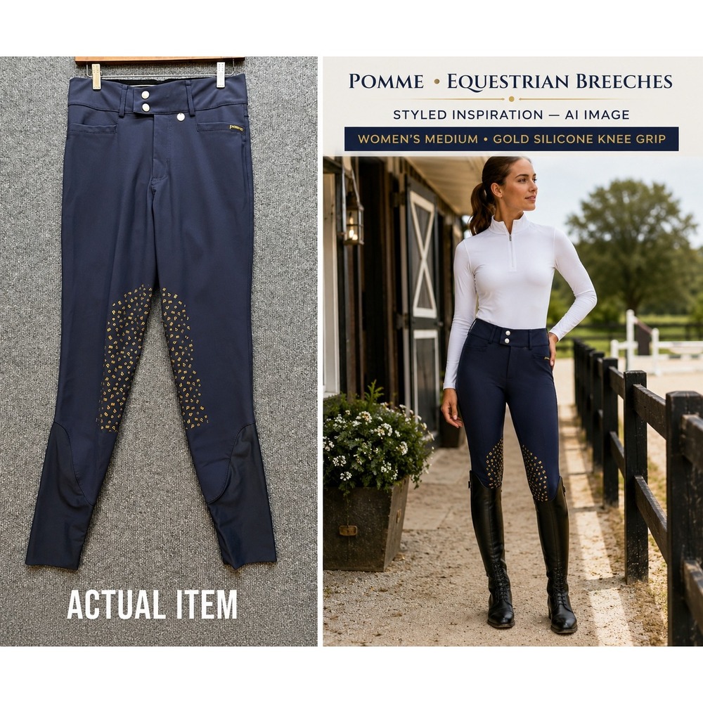 Pomme Equestrian Breeches Womens Medium Blue NWOT Silicone Knee Patch Grip